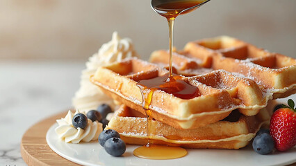 Waffles photo, widescreen 16:9, 300 dpi, with free space for text