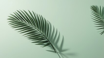 Naklejka premium Minimalist and modern texture featuring a palm leaves against a light green background.