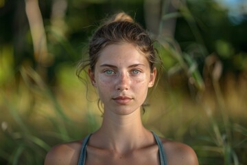 Yoga instructor leading a class amidst beautiful outdoor scenery