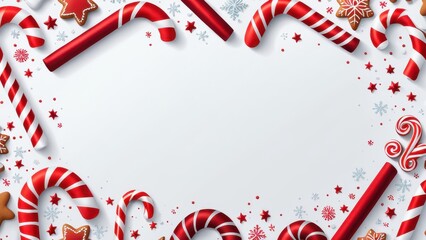 Obraz premium Festive border featuring candy canes, gingerbread, and snowflakes for holiday themes.