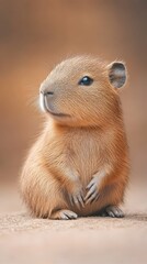 Adorable Capybara Sitting on Ground.