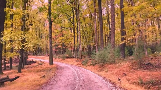 Drive through a forest in rural Pennsylvania