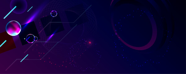 Obraz premium Dark retro futuristic cyberpunk elements abstraction background cosmos synthwave vaporwave retrowave glitch circle with blue and pink glows