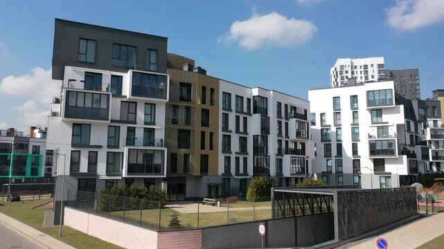 Residential building in the form of honeycomb cells. Cell Balconies. Block modern architecture for multi-family residential buildings of block urban type.