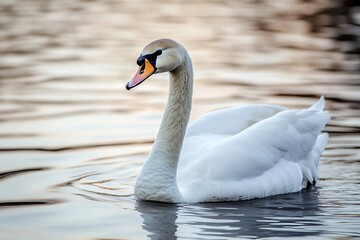 Fototapeta premium Graceful White Swan Swimming in Calm Water