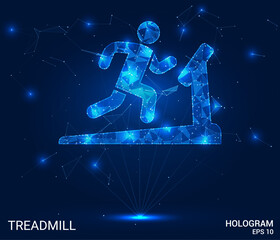 Naklejka premium Hologram treadmill. Treadmill made of polygons, triangles, dots, and lines. Low-poly treadmill structure of connections. Technology concept vector.