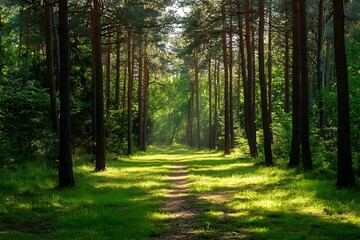 Fototapeta premium Sunlight through the Trees in a Forest Path