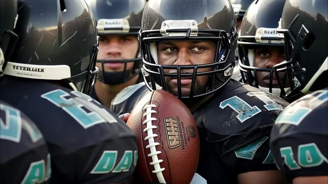Football players standing together before game

