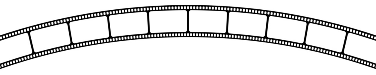 Blank arch shaped filmstrip. Video or photo camera tape template isolated on white background. Storyboard layout. Frame for photographic collage. Cinematography concept. Vector graphic illustration.
