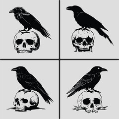 Raven Siting On Skull SVG Bundle, Raven Siting On Skull Silhouette Vector, Raven Svg, Skull Head Svg, Raven And Skull Svg, Crow And Skull Circut, Raven Vector, Celtic Raven Svg, Halloween Raven Svg