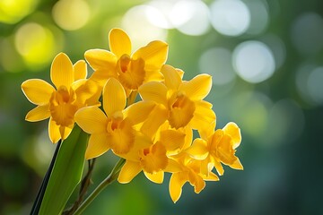 Obraz premium Yellow Orchid Flower Blooming in Sunlight