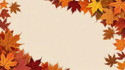 Abstract illustration background of a border autumn leaves arranged around the edges, creating a frame with a blank, yellow center