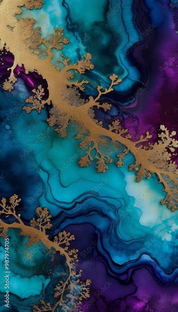 Wall mural captivating alcohol jewel layers intricate ink tones aesthetic rich abstract background striking cre