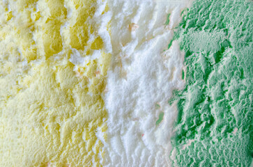 texture of yellow white and green ice cream like background, close up