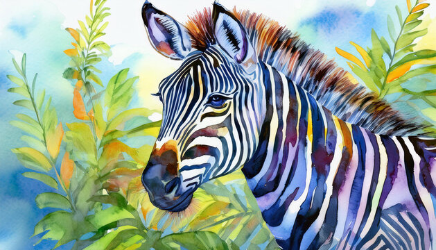 gemalte Illustration von einem Zebra &ndash; Tierportr&auml;t eines afrikanischen Wildtiers