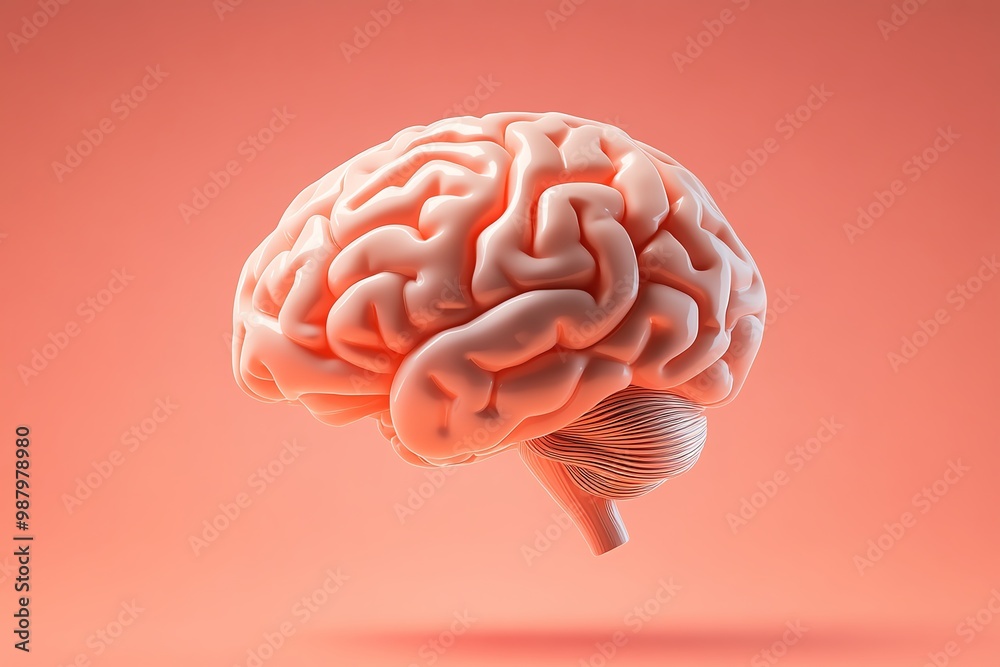 Poster minimalist human brain illustration, with clean lines and a soft gradient background for a simple, e