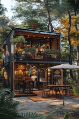 Fototapeta premium A restaurant with a lot of greenery and a lot of seating