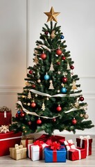 decorations christmas tree gift  christmas gift fireplace present room home traditional garland house tree illuminated magic light christmas fire christmas tree interior holiday background year night