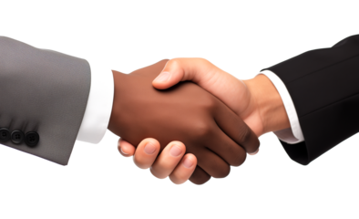 Black and White Businessman Handshake Isolated on Transparent Background PNG
