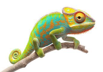 Fototapeta premium Chameleon on Branch Isolated on Transparent Background PNG 