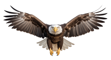 American Bald Eagle Flying Front View Isolated on Transparent Background PNG
