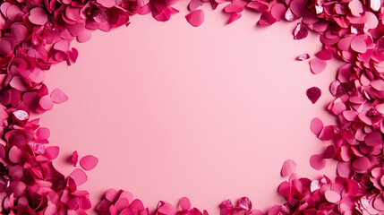 fuchsia and magenta confetti: a bold frame made from fuchsia and magenta confetti, arranged around a light pink background, the vibrant colors create a striking and energetic border