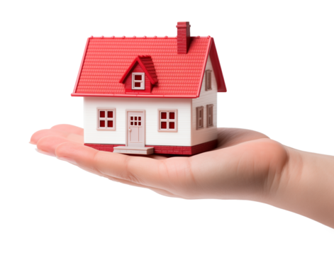 Hand Holding House Miniature Isolated on Transparent Background PNG