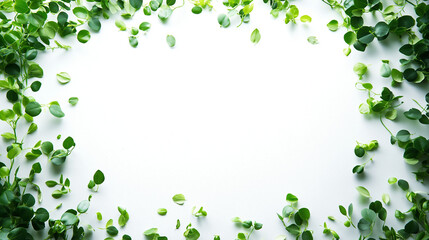 Fototapeta premium green and light green confetti: a fresh frame made from green and light green confetti, playfully scattered around a soft white background, the vibrant greens create an energetic and natural border