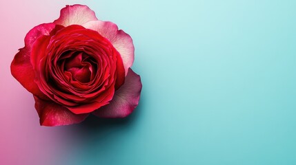 Fototapeta premium A vibrant red and pink rose flower with a blank middle, designed for adding text or overlaying graphics, perfect for elegant designs