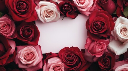 Obraz premium Elegant image of a red and pink rose with a blank center, ideal for custom text or graphics, creating a beautiful floral backdrop