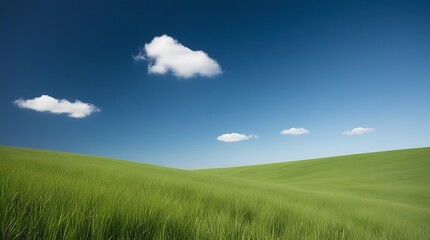 Obraz premium Landscape image featuring a vast, gently rolling green hill under a clear vibrant blue sky.