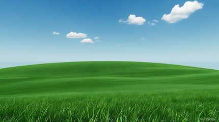 Fototapeta premium Landscape image featuring a vast, gently rolling green hill under a clear vibrant blue sky.