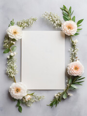 A blank wedding invitation adorned with a watercolor floral frame
