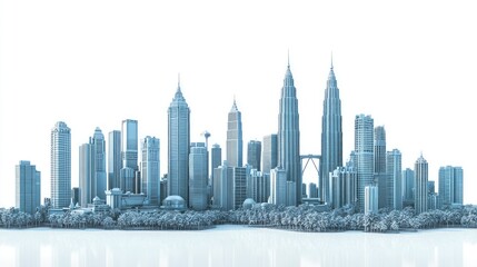Fototapeta premium A stylized city skyline featuring modern skyscrapers and iconic towers.