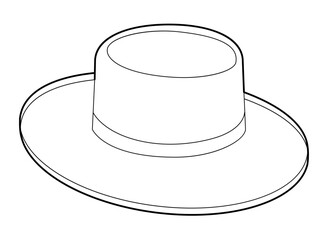 Gambler Hat with band. Head Fashion accessory cap with wide brim clothing technical illustration. Vector headgear for Men, women, unisex style, flat template CAD mockup sketch outline isolated