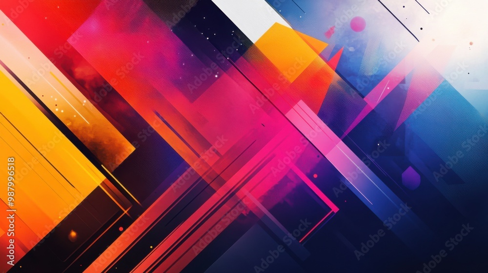 Poster a colorful, modern abstract banner with a combination of geometric shapes like triangles and rectang