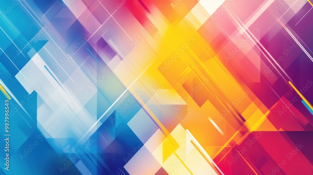 Poster a colorful, modern abstract banner with a combination of geometric shapes like triangles and rectang
