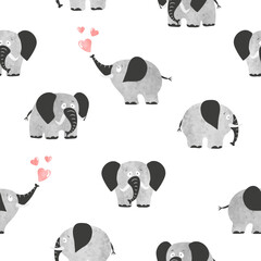 Funny cartoon elephants seamless vector pattern. Baby print