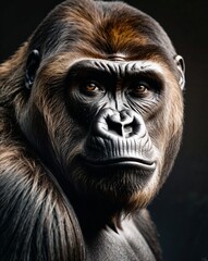 Obraz premium professional photo of gorilla in a dark room black background
