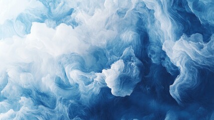 A swirling blend of blue and white clouds, creating an abstract, ethereal atmosphere.