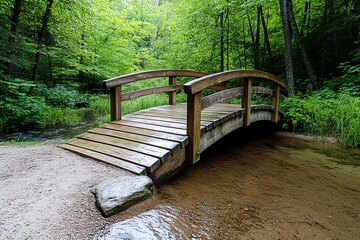 Fototapeta premium Rustic wooden bridge, crossing over a small stream in a peaceful forest in Door County