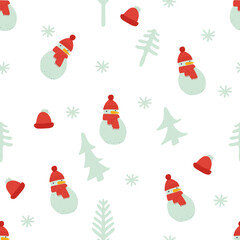 Christmas Snowman Pattern With Winter Elements
