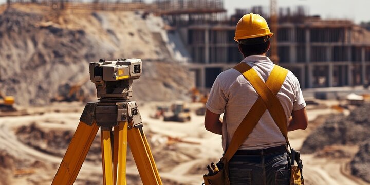 Surveying and inspecting by a civil engineer examining the construction site