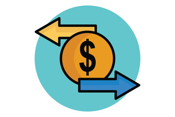 Transfer colored outline icon. money with arrow. icon related to bill and payment. business elements vector illustration