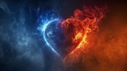 hot and cold concept in love by a heart