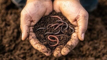 Organic soil preparation with natural compost and earthworms in a healthy thriving ecosystem