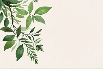 Lush Green Leaves Draping Elegantly Over a Textured Off-White Background