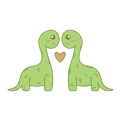 minimalistic design of dinosaurs in love with heart and transparent background
