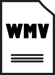 WMV File Icon: A simple yet powerful illustration of a WMV file icon, featuring a bold black "WMV" on a white document background. This image represents the digital format, video, audio, file type.