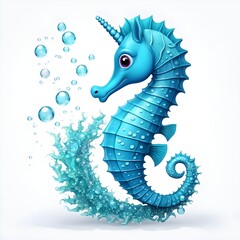 Fototapeta premium cute Joyful seahorse with bubbles. Illustration